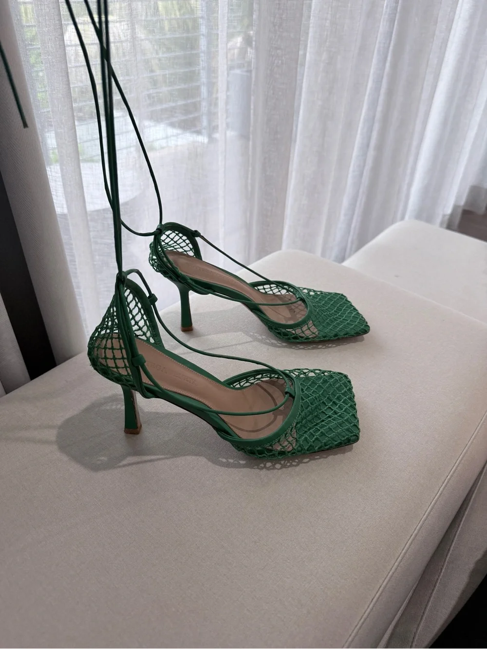 Bottega Veneta Green Mesh Lace-Up Stiletto Heels Size 39